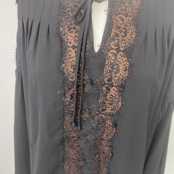 BNWT Piper Size 8 Women's Top Blouse Black Gold Lace Long Sleeve - Picture 3 of 11